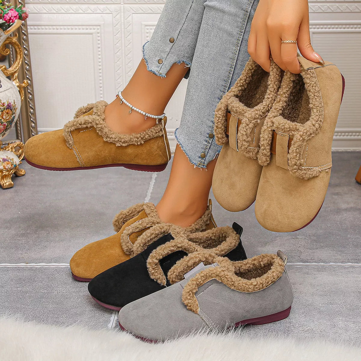 Faux Fur Lined Slip-Ons