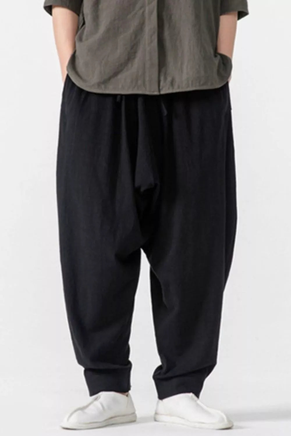 Men's Plus Size Loose Fit Harem Pants in Black