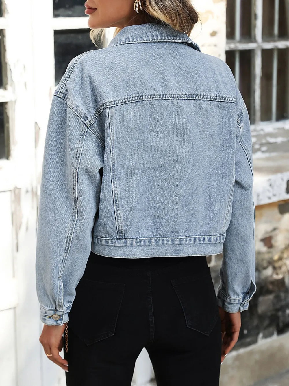 Button Up Denim Jacket with Chest Pockets, view 5