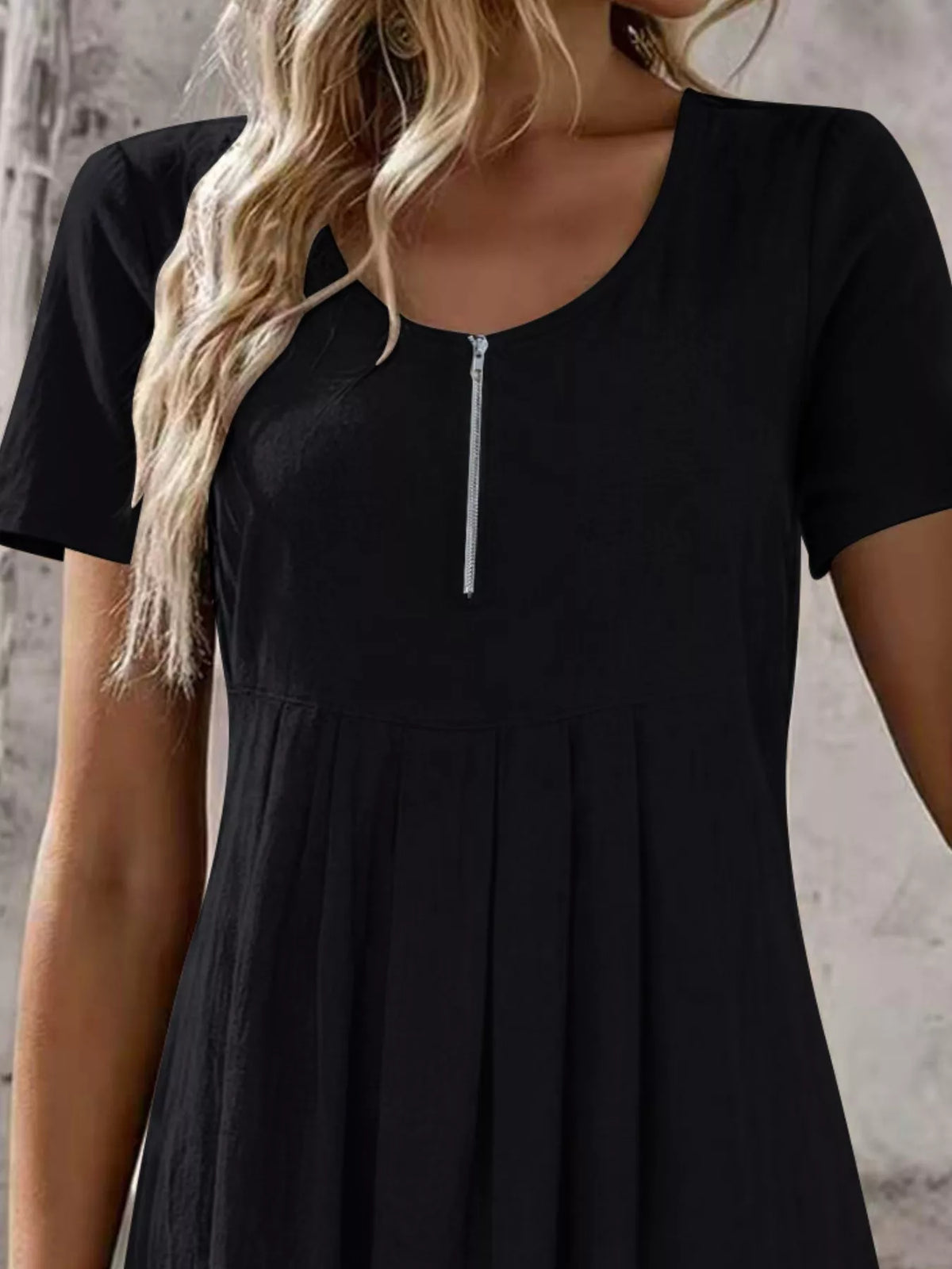 Zipper-Front Short Sleeve A-Line Dress - Lilixa.store