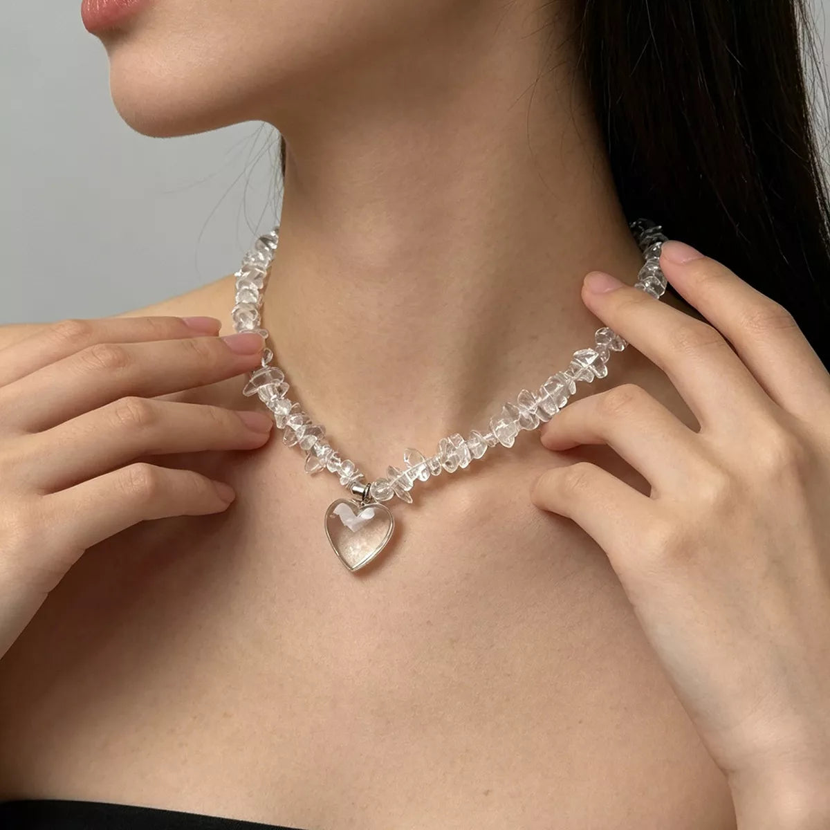 Clear Crystal Heart Pendant Necklace in Transparent, view 6