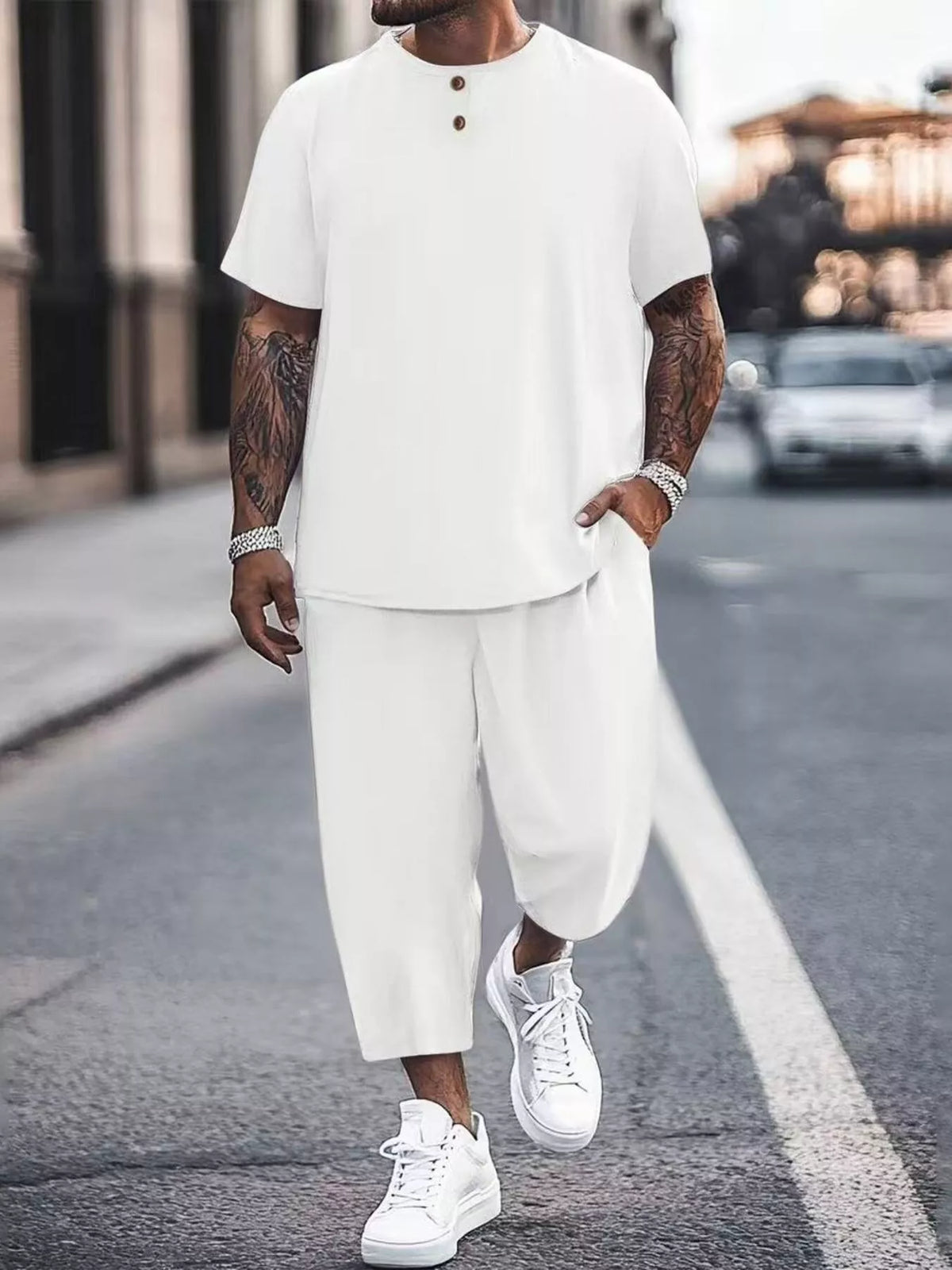 Men's Plus Size Casual Short Sleeve Top and Pants Set - Lilixa.store
