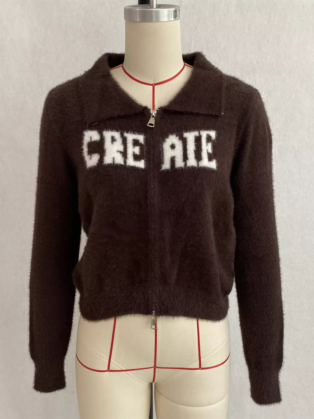 Fuzzy Letter Zip-Up Cardigan, view 16