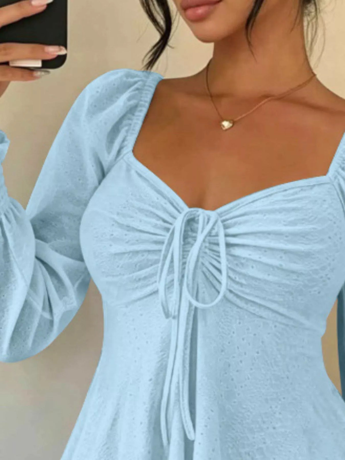 Ruched Sweetheart Neck Long Sleeve Top, view 11