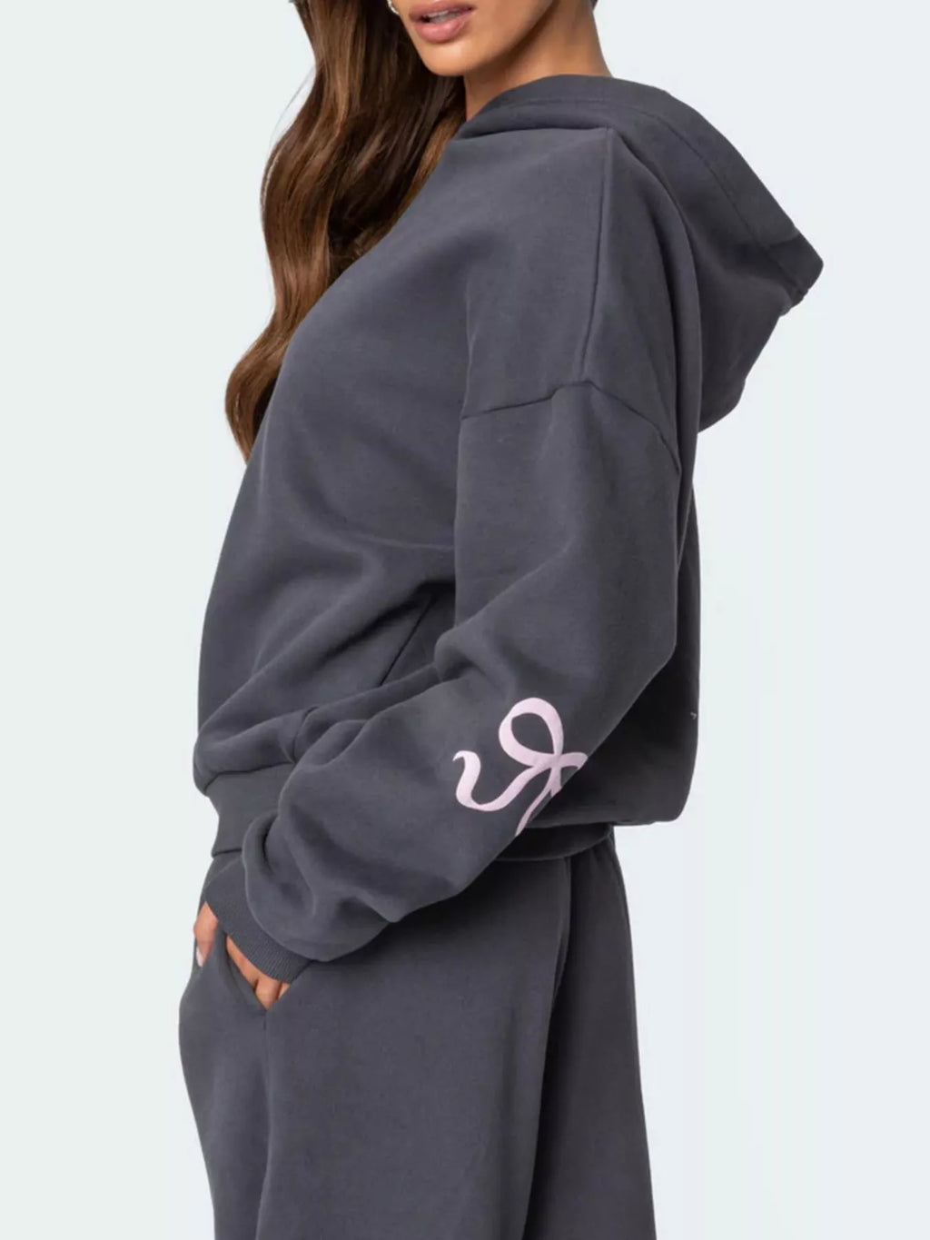 Bow and Heart Dropped Shoulder Hoodie and Pants Set - Lilixa.store