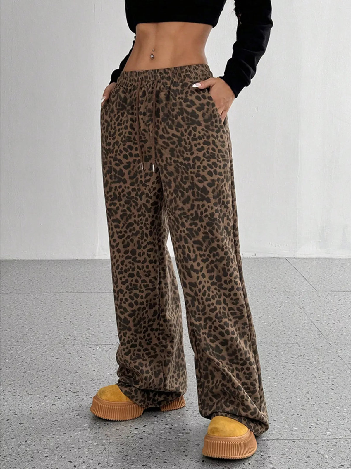 Full Size Leopard Print Wide Leg Pants Plus Size - Lilixa.store