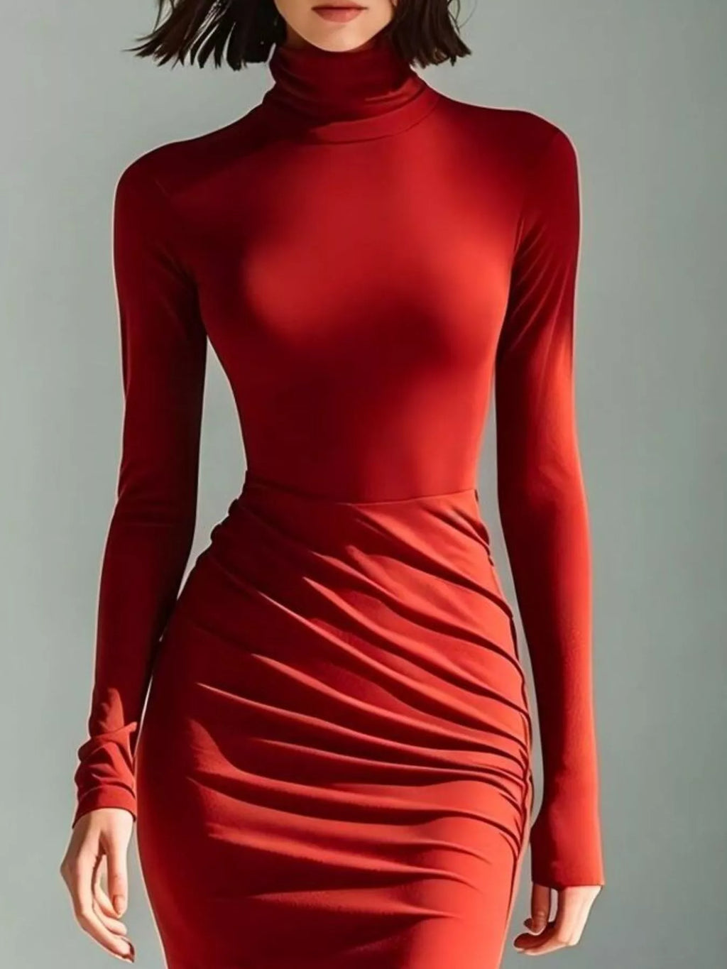 Full Size Slit Turtleneck Ruched Bodycon Mermaid Dress Plus Size - Lilixa.store