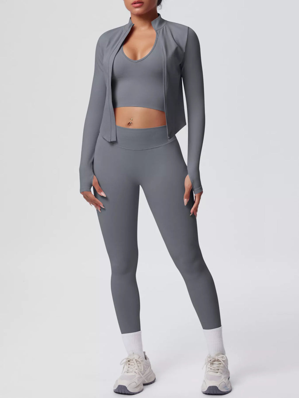 Tank & Zip-Up Jacket and Leggings Three-Piece Active Set - Lilixa.store