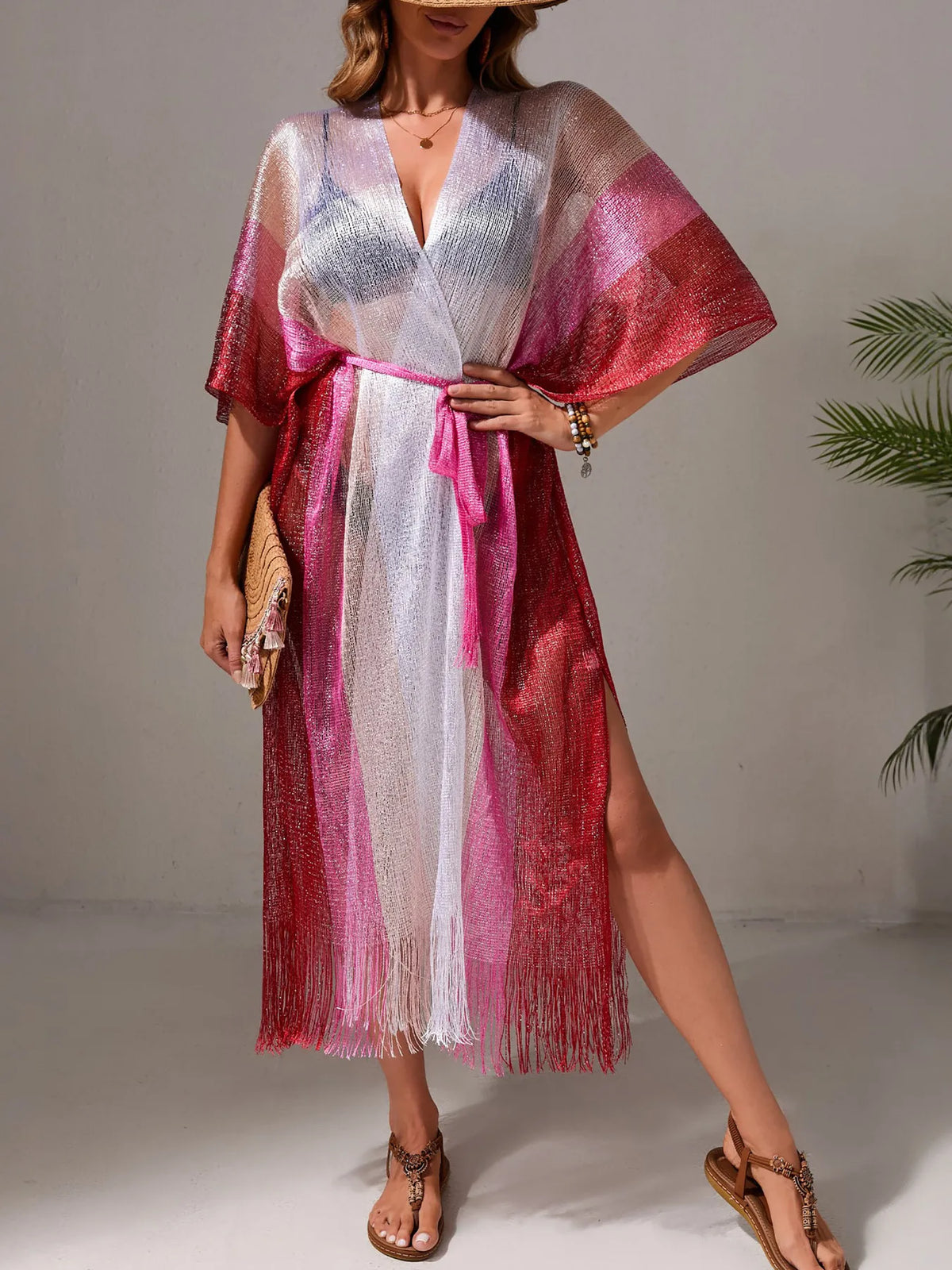Gradient Fringe Kimono Cover-Up - Lilixa.store