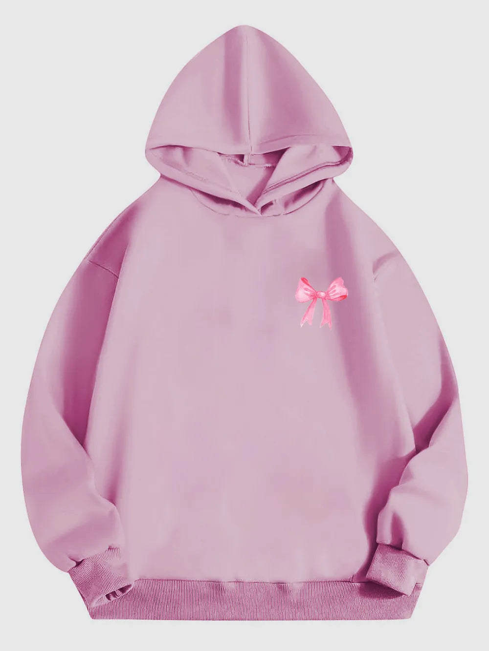 Bow Print Long Sleeve Hoodie - Lilixa.store