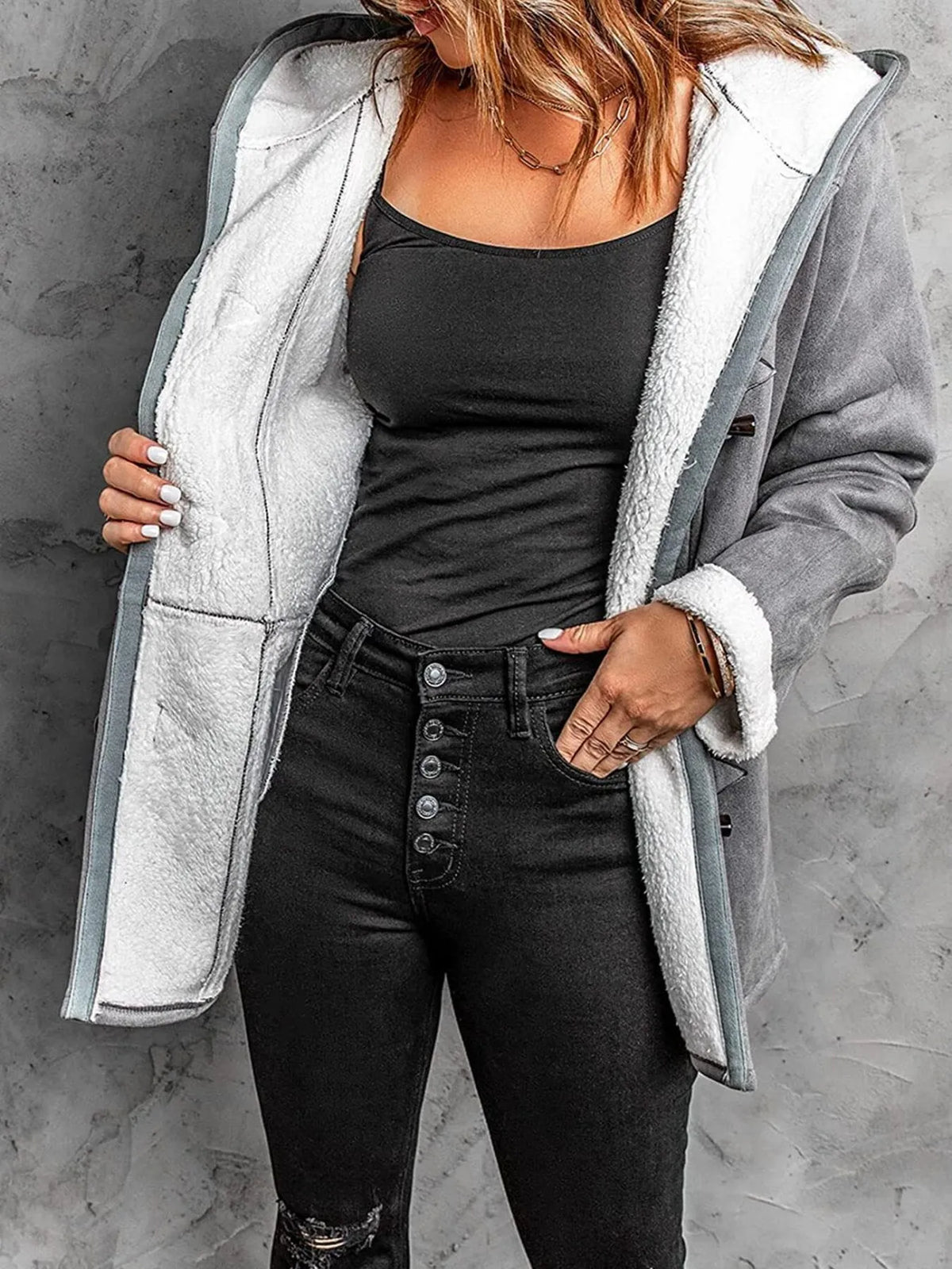 Full Size Cozy Sherpa Lined Toggle Coat with Hood Plus Size, view 4