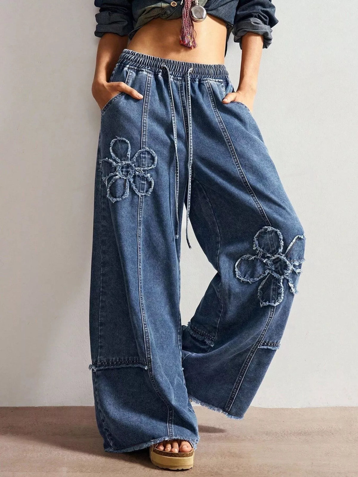 Flower Wide Leg Jeans - Lilixa.store