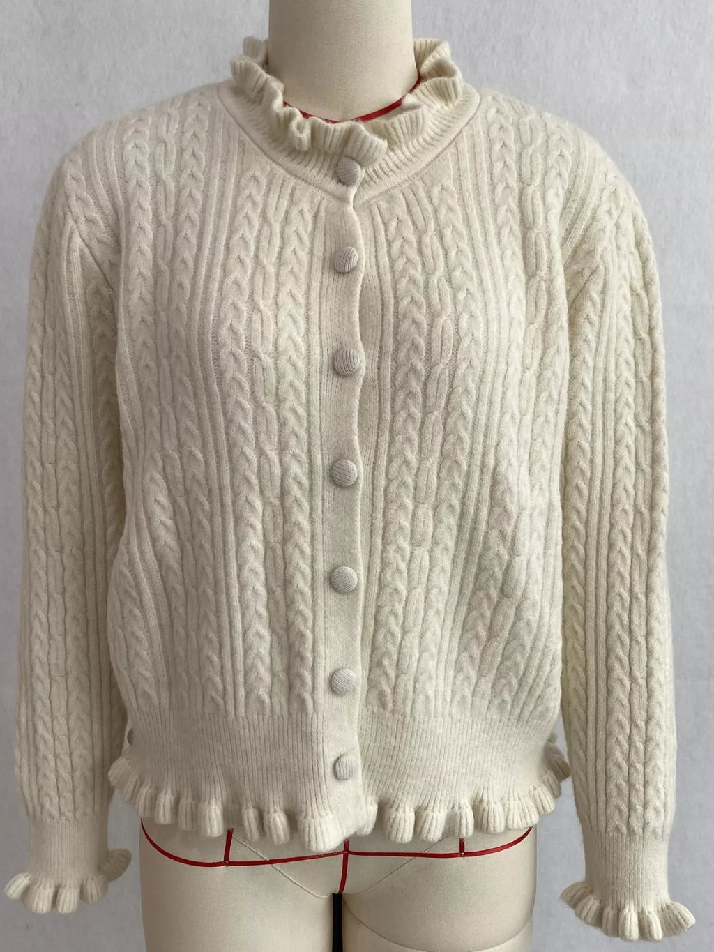 Cable-Knit Ruffle-Trim Cardigan, view 4