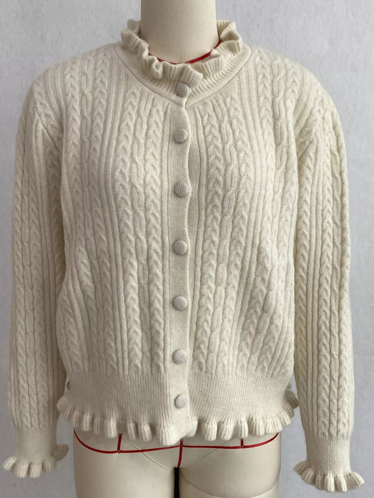 Cable-Knit Ruffle-Trim Cardigan, view 4