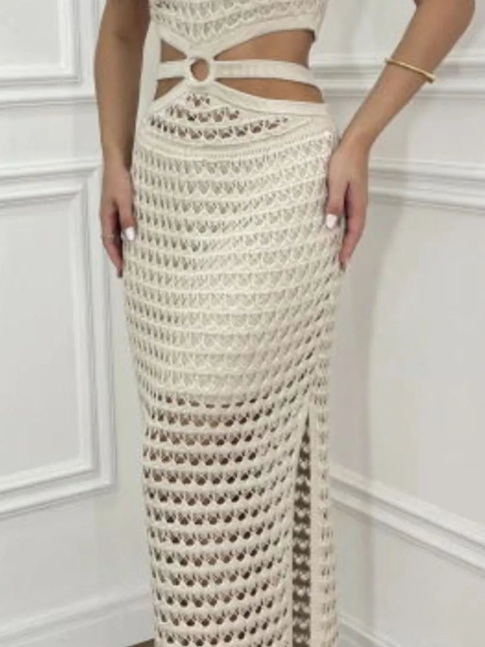 Cutout Slit Round Neck Sweater Dress, view 2