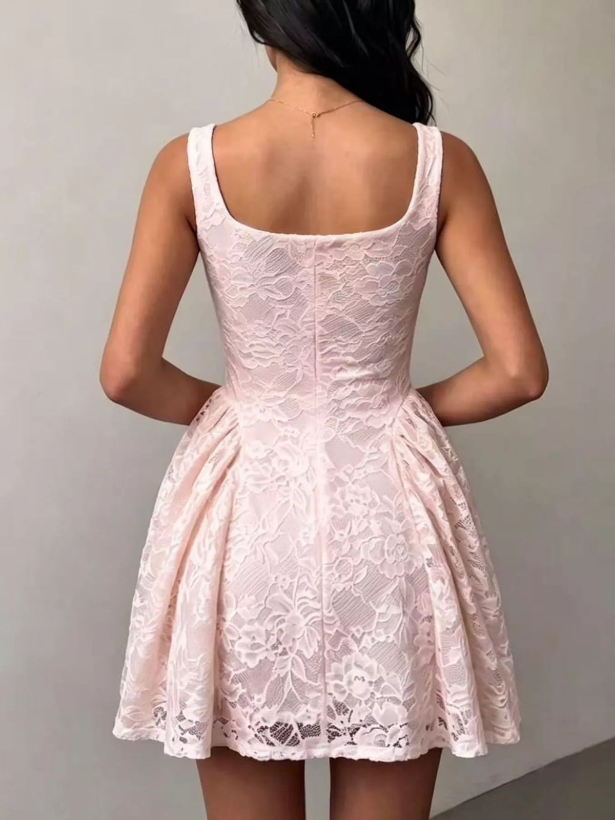 Floral Lace Square Neck Mini Dress - Lilixa.store