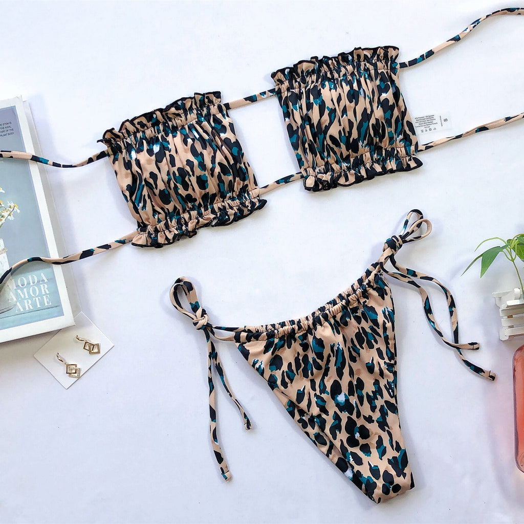Frill Trim Ruched Bikini Set - Lilixa.store