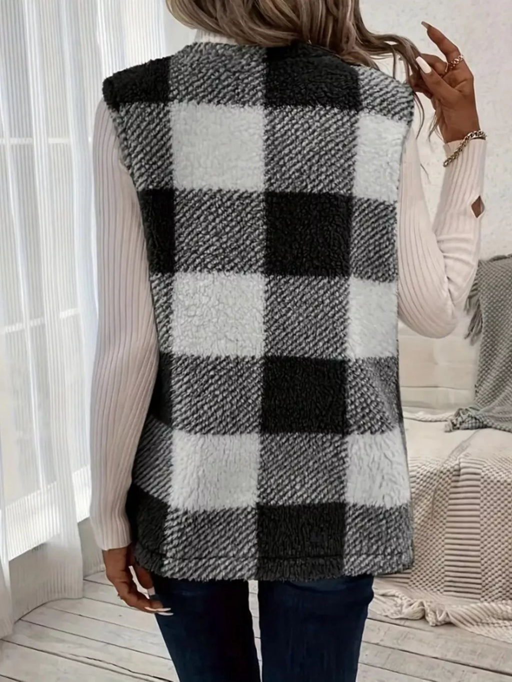 Cozy Plaid Sherpa Vest Coat - Lilixa.store