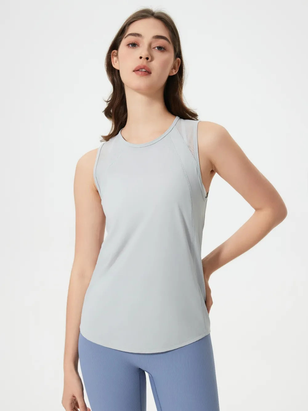 Millennia Cutout Back Round Neck Active Tank - Lilixa.store