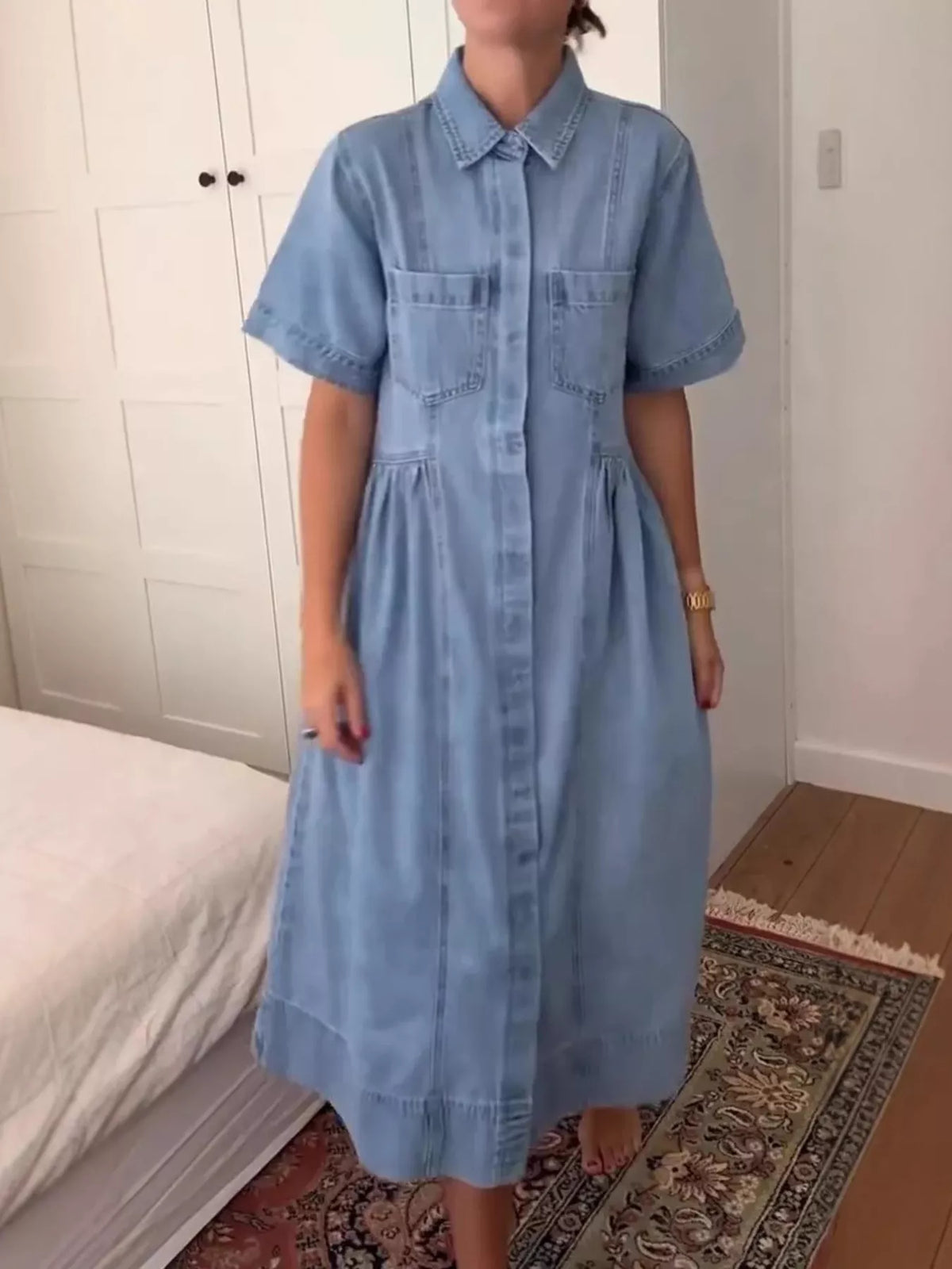 Full Size Button Front Denim Midi Dress Plus Size - Lilixa.store