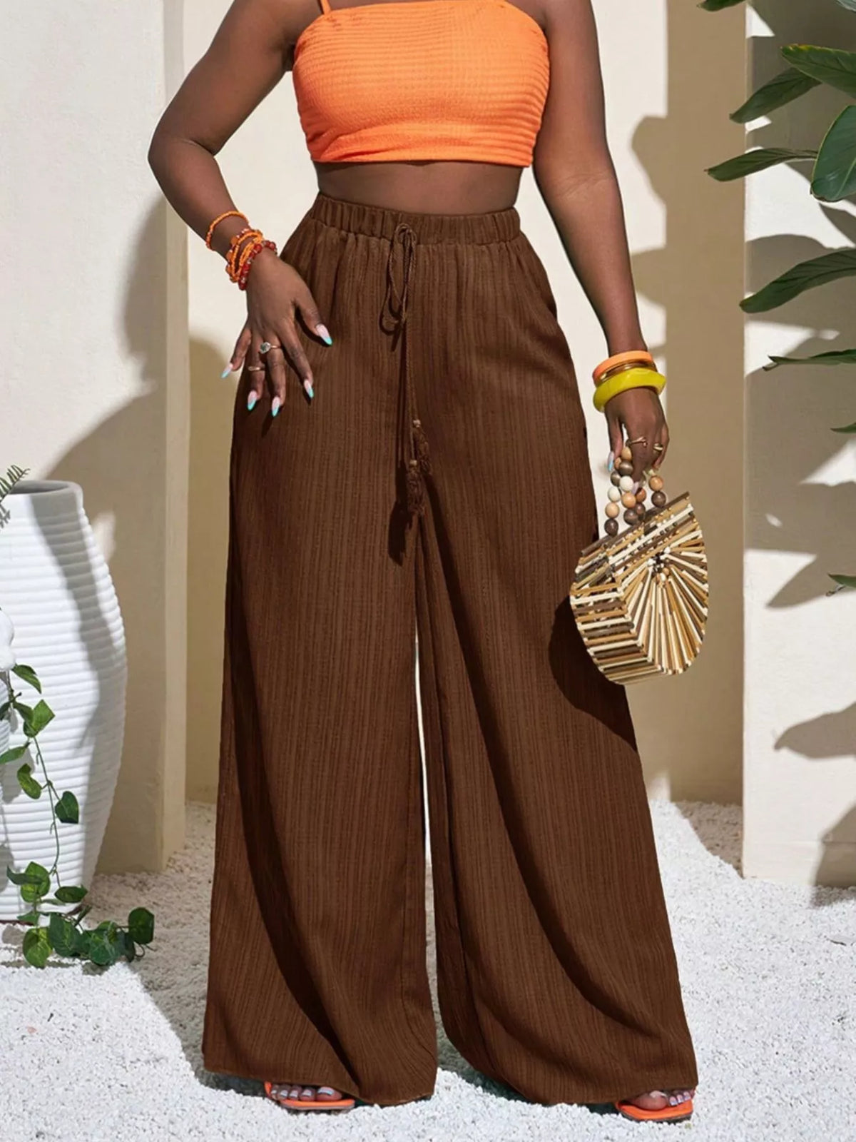 Wide-Leg Pants with Drawstring - Lilixa.store