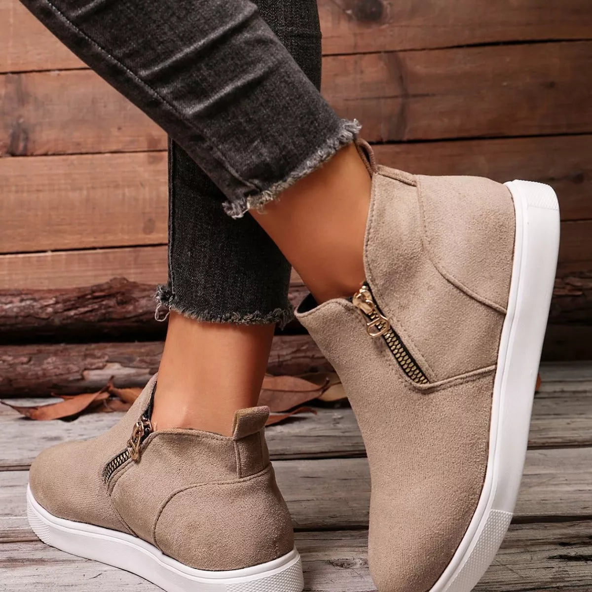 Suede Ankle Boots with Side Zipper, view 8
