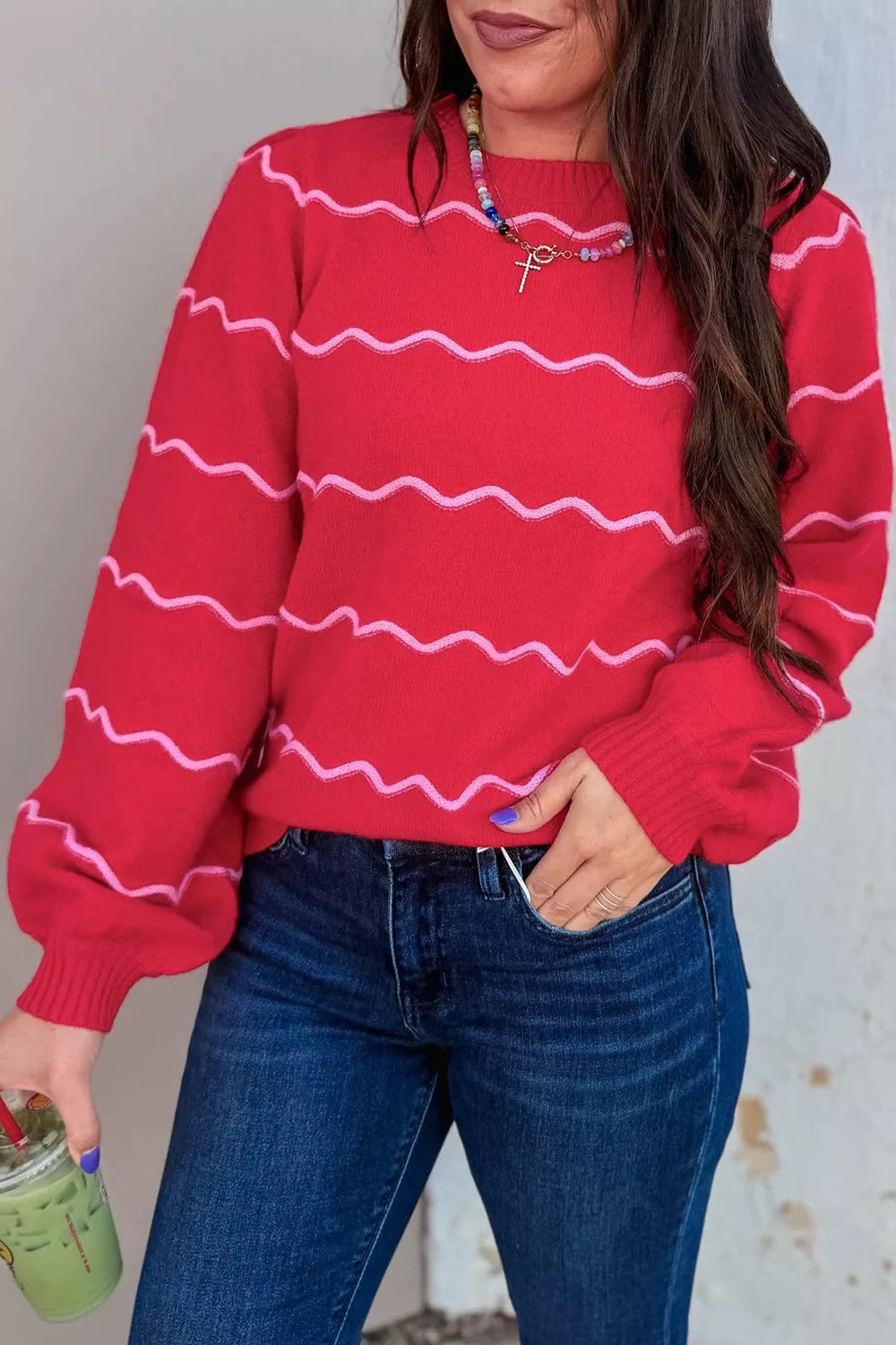 Striped Round Neck Long Sleeve Shift Pullover Sweater - Lilixa.store