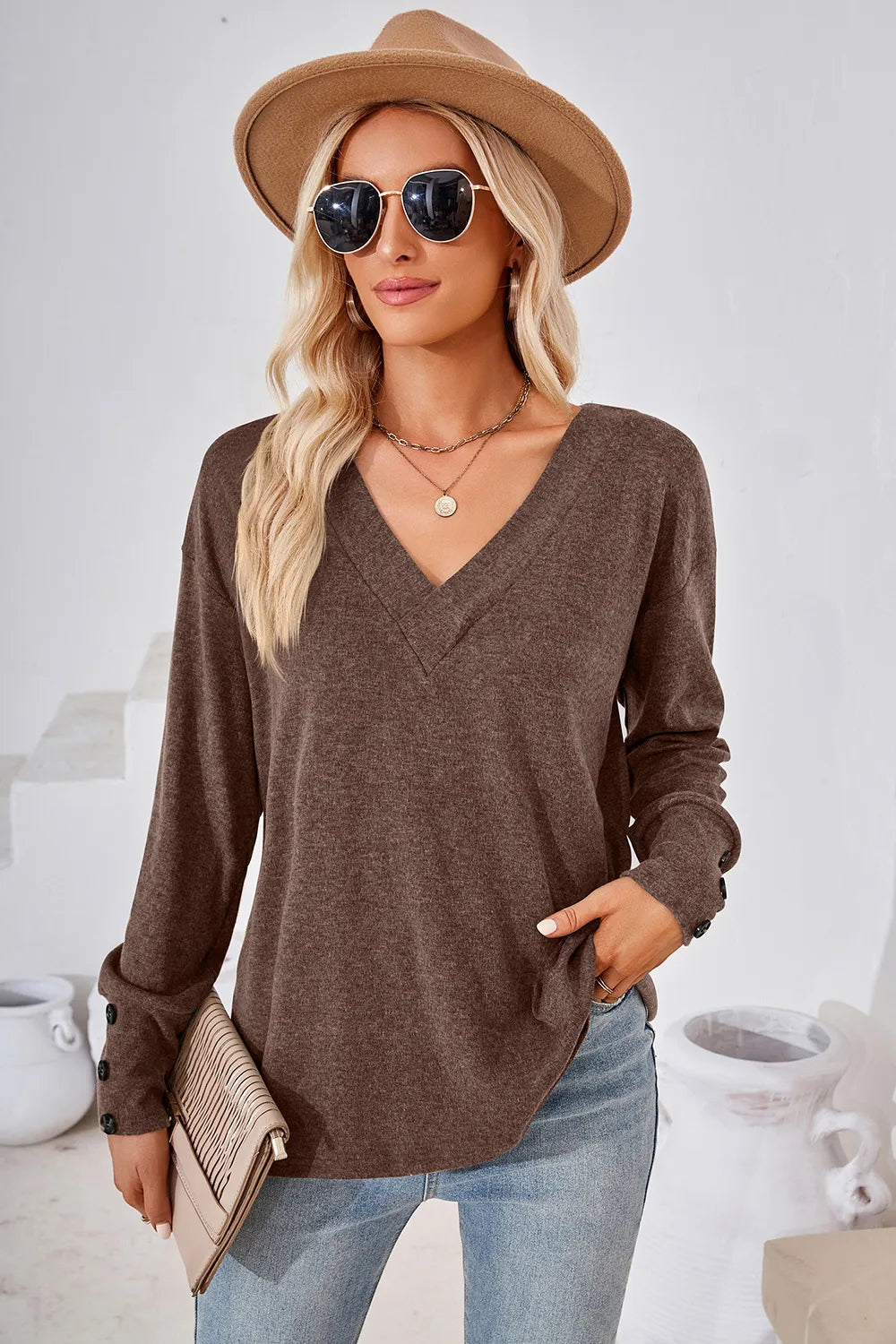 V-Neck Dropped Shoulder T-Shirt - Lilixa.store