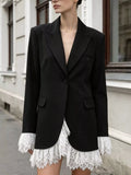 Lace Hem One Button Blazer - Lilixa.store