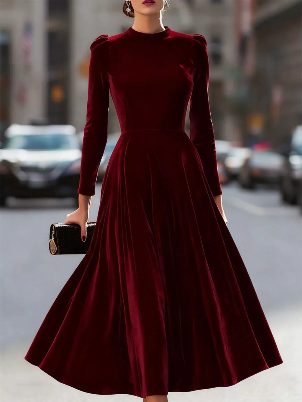 Velvet Long Sleeve A-Line Dress - Lilixa.store