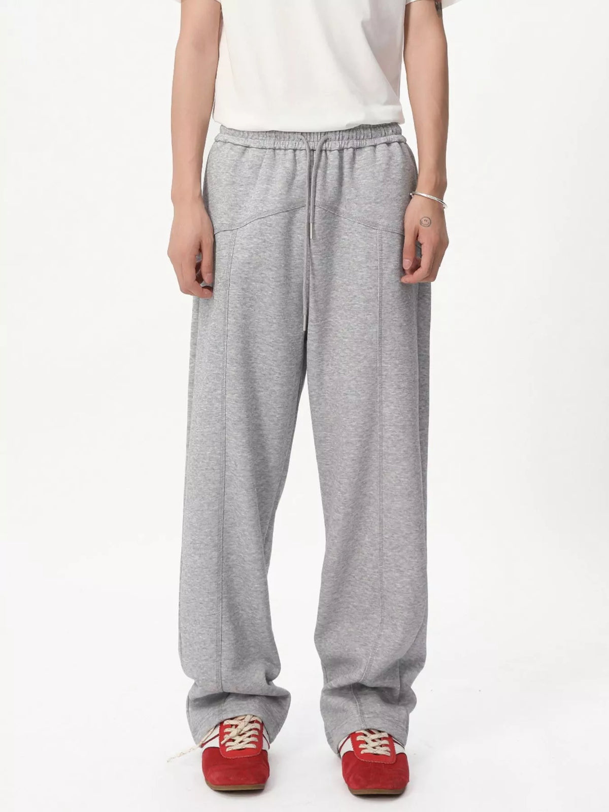 Men's Wide Leg Drawstring Pants in Gray