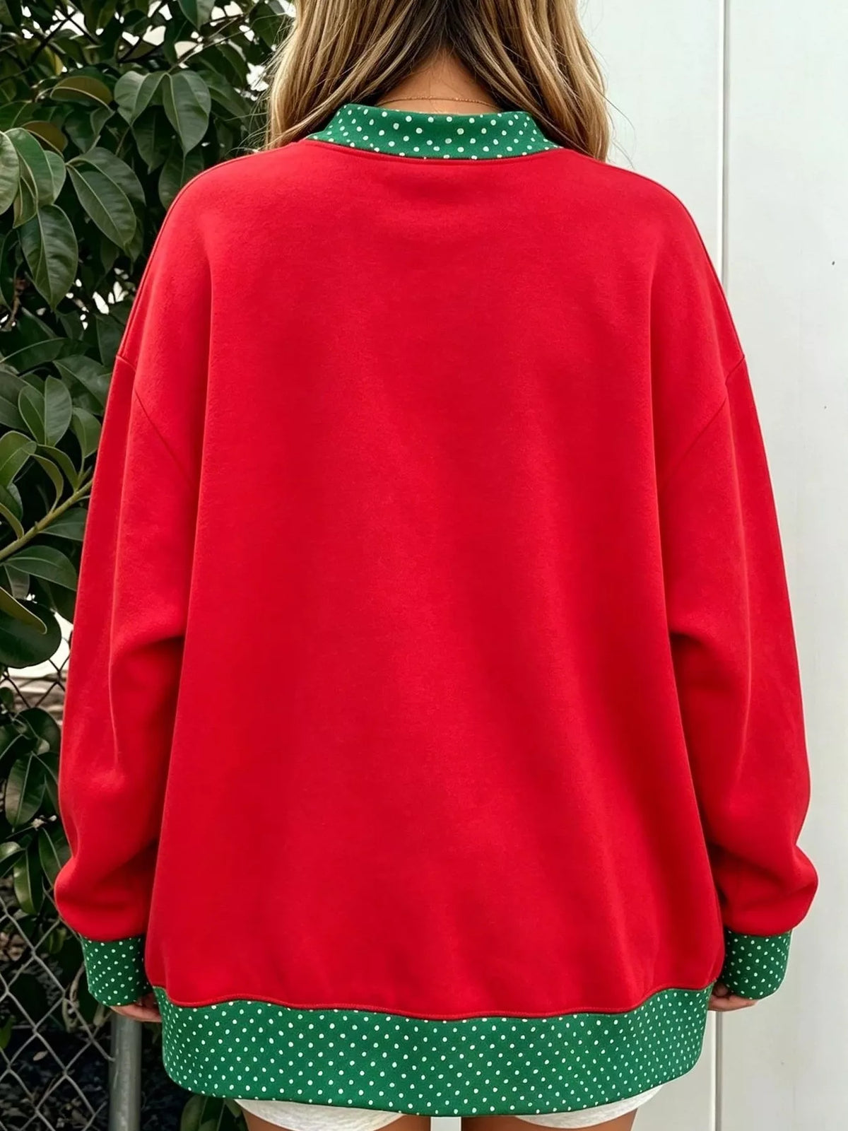 Polka Dot Contrast Trim Dropped Shoulder Sweatshirt - Lilixa.store