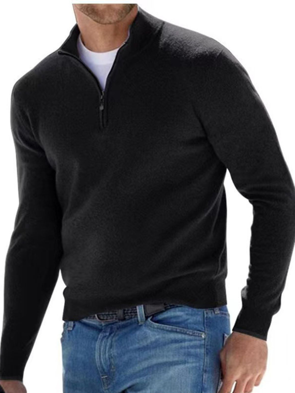 Men's Full Size Quarter-Zip Long Sleeve Sweater Plus Size