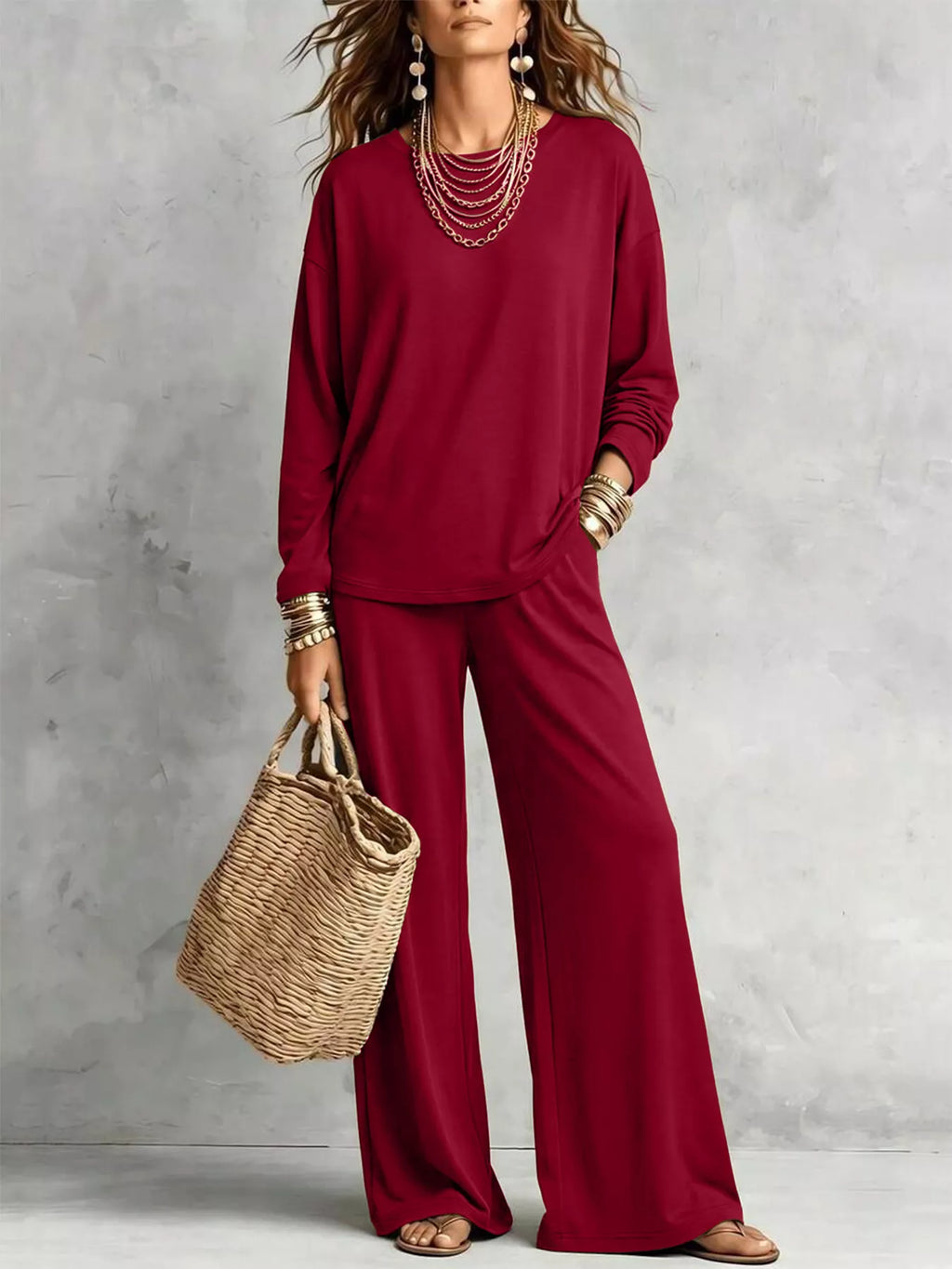 Round Neck T-Shirt and Wide-Leg Pants Set - Lilixa.store
