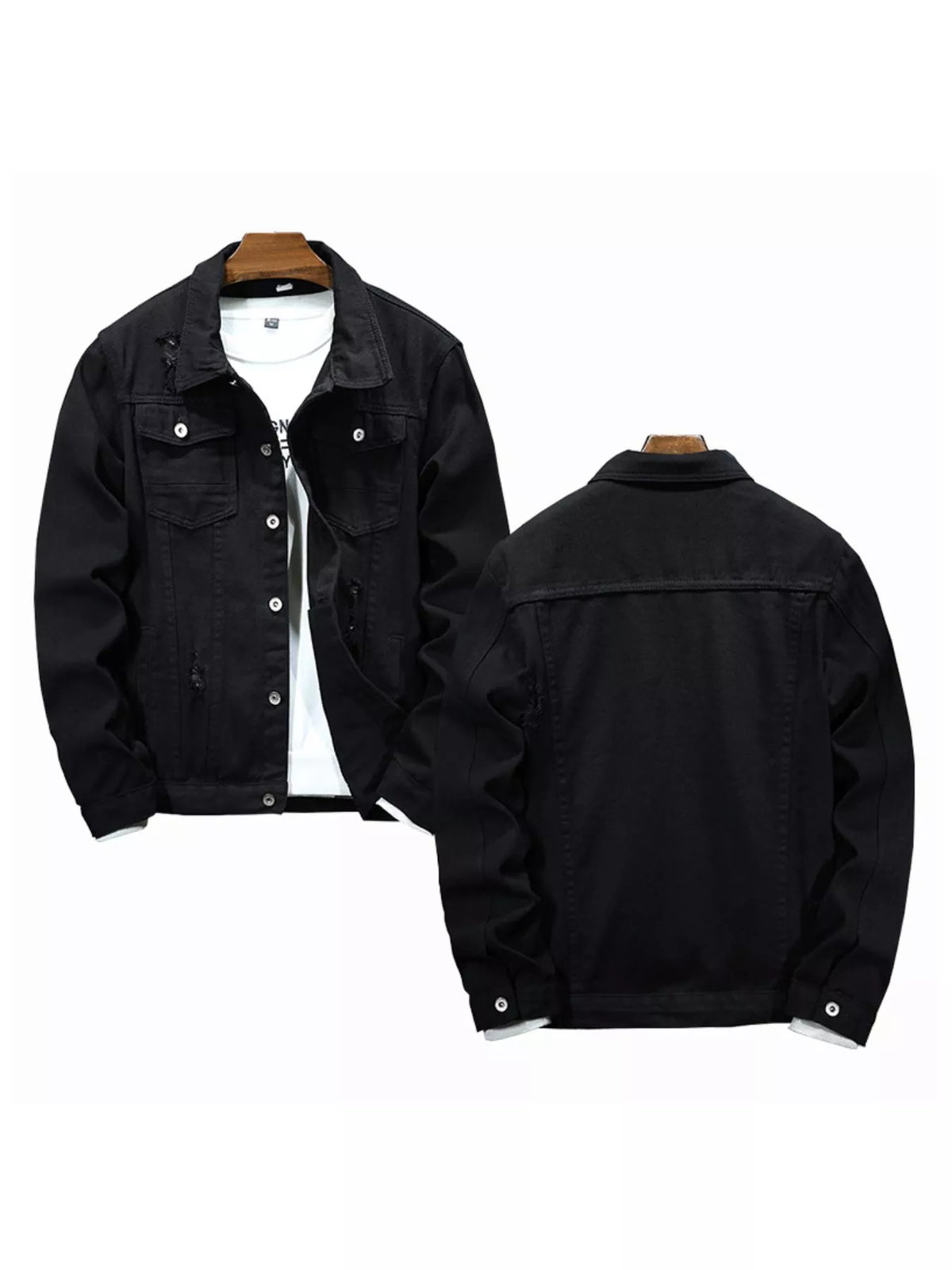 Men's Plus Size Distressed Slim Fit Denim Jacket, view 4