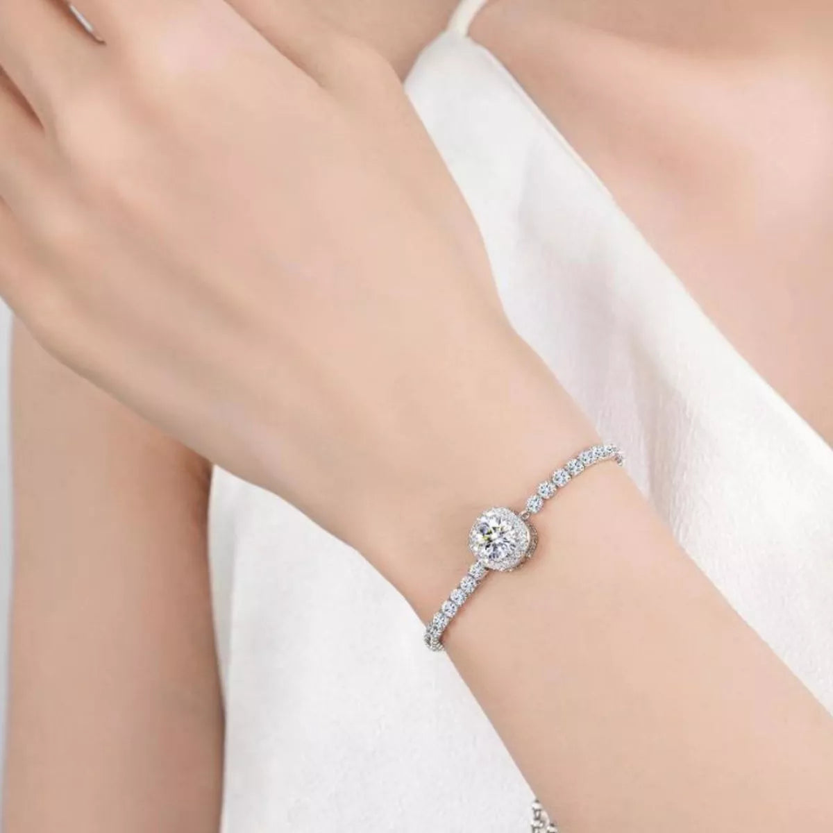1 Carat Moissanite 925 Sterling Silver Chain Bracelet - Lilixa.store