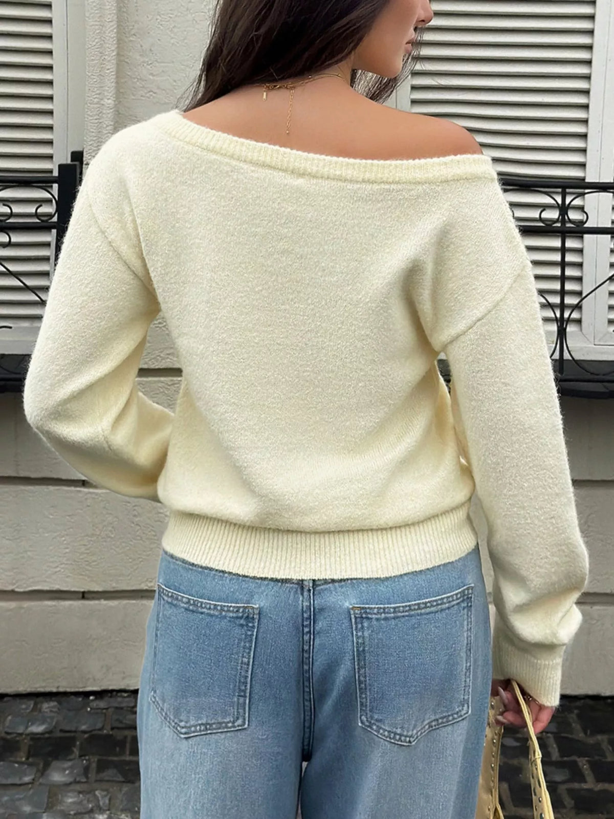 Boat Neck Dropped Shoulder Sweater - Lilixa.store