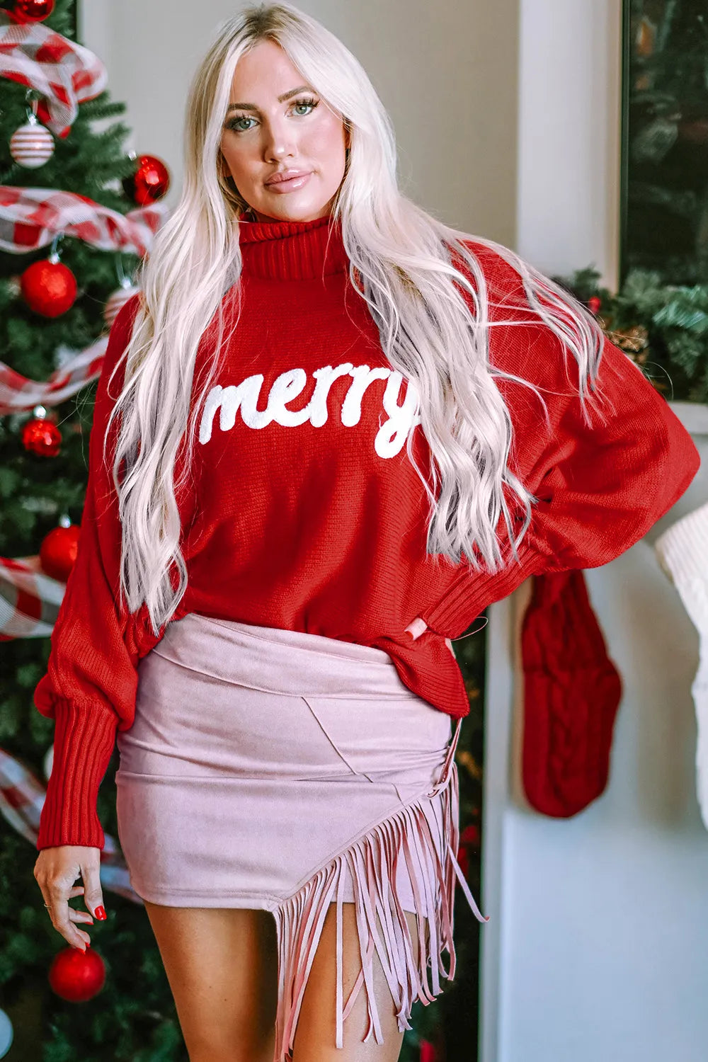 Double Take Full Size Merry Christmas Turtleneck Long Sleeve Sweater, view 9