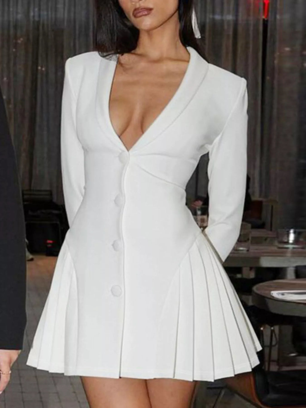 Button Down Blazer Pleated Mini Dress - Lilixa.store