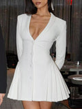 Button Down Blazer Pleated Mini Dress - Lilixa.store