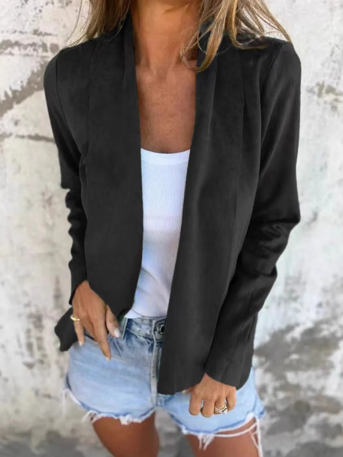 Full Size Open Front Casual Cardigan Plus Size in Black