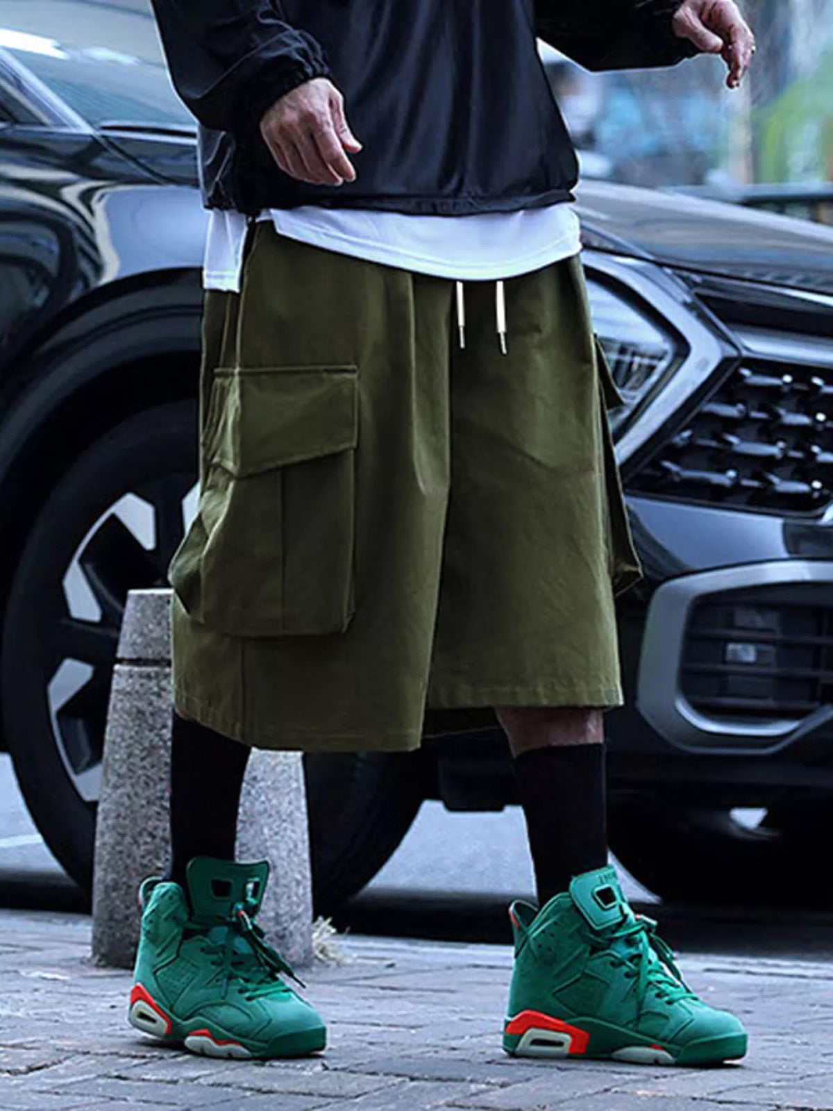Men's Full Size Cargo Shorts with Drawstring Waist Plus Size