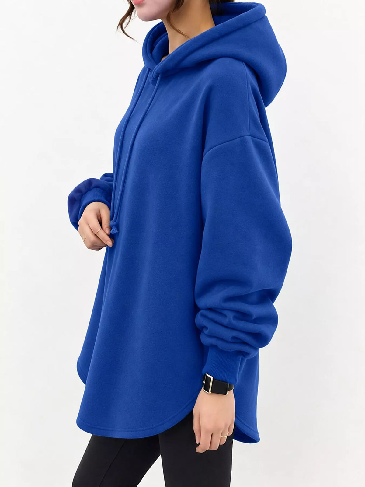 Full Size Drawstring Dropped Shoulder Hoodie Plus Size, view 8