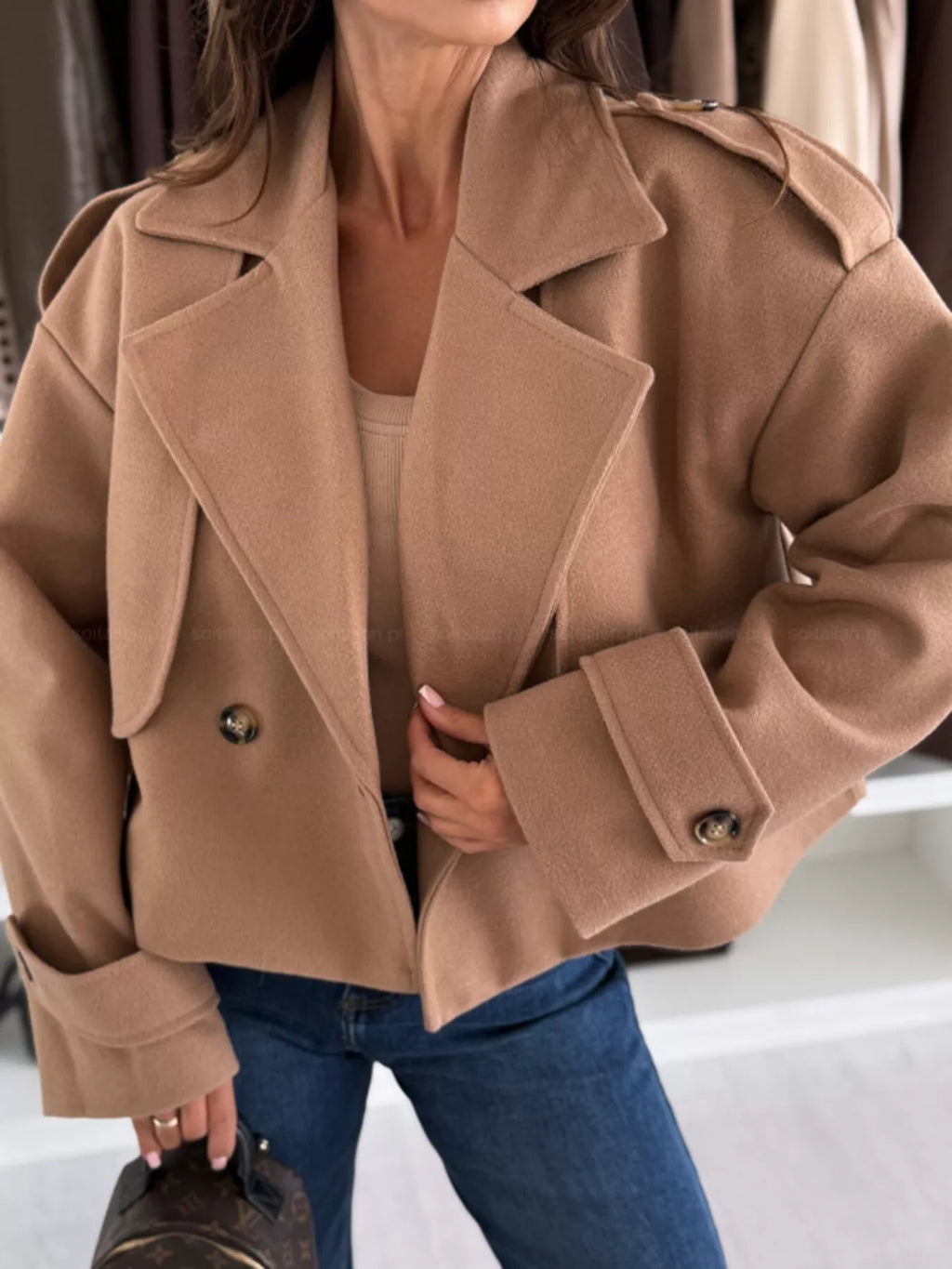 Double-Breasted Cropped Outerwear - Lilixa.store