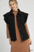Umgee Corduroy Quilted Ruffle Sleeve Vest - Lilixa.store