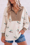 Quarter-Zip Duck Print Casual Sweatshirt - Lilixa.store