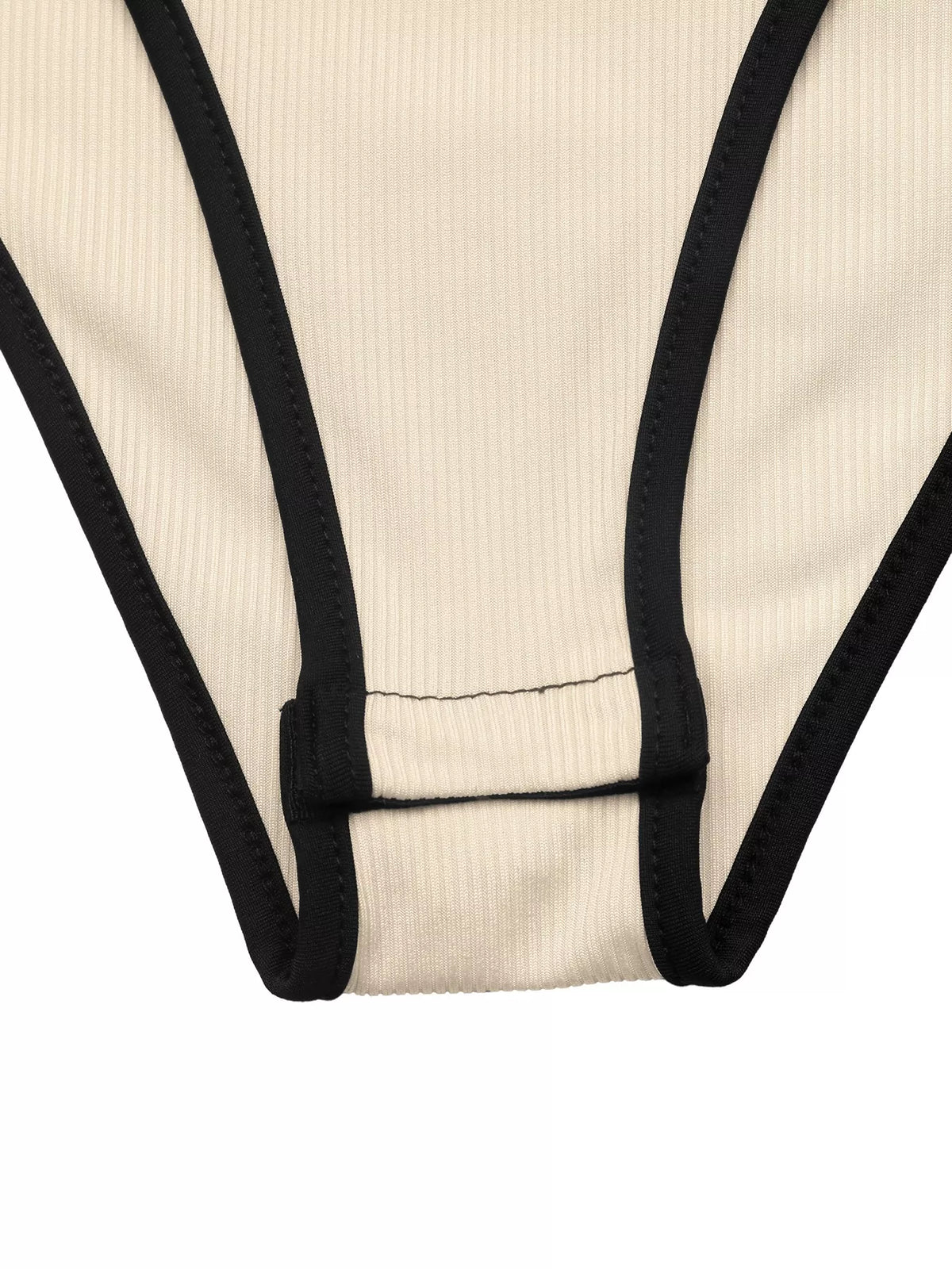 Ribbed V-Neck Long Sleeve Bodysuit with Contrast Trim - Lilixa.store