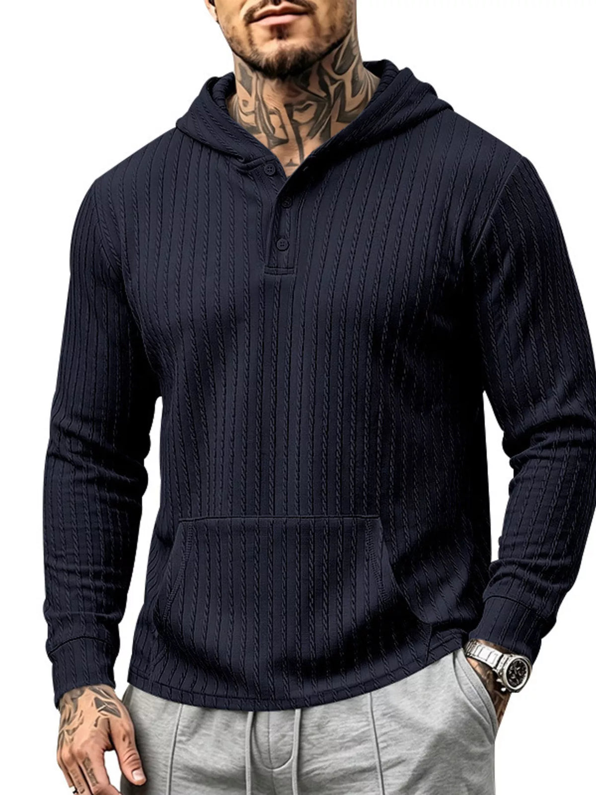 Men's Full Size Casual Kangaroo Pocket Knit Hoodie Plus Size - Lilixa.store