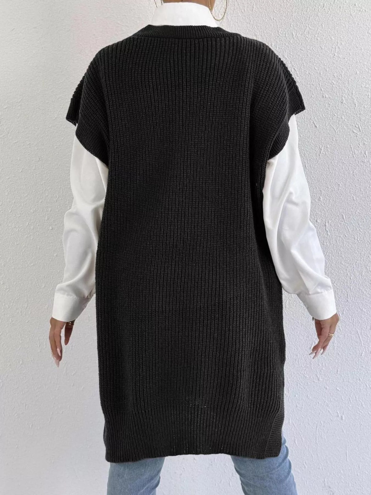Slit V-Neck Sweater Dress, view 10