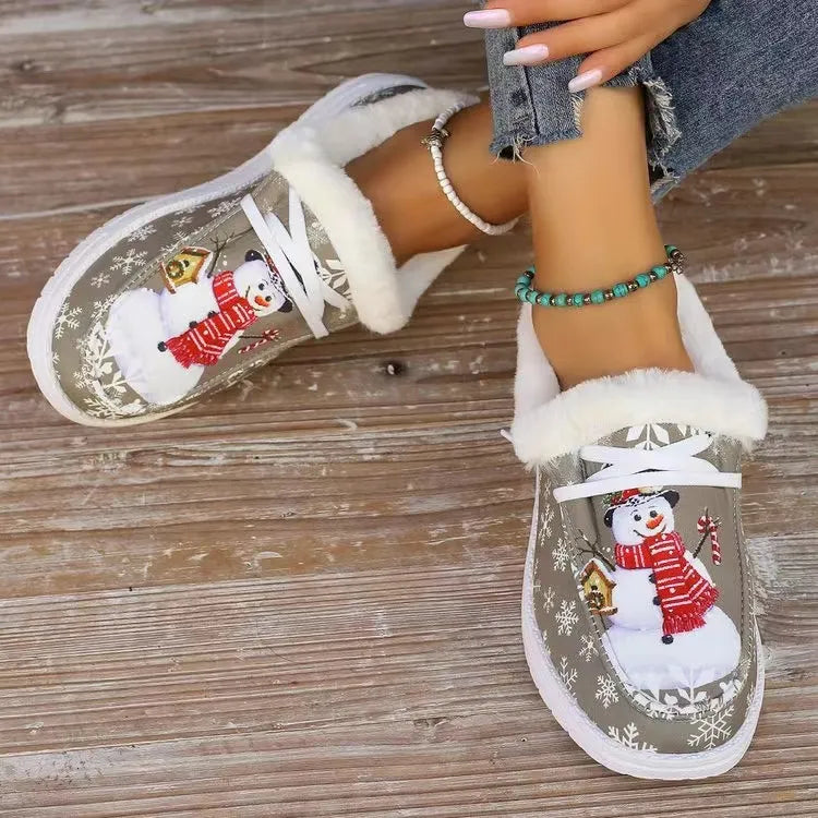 Snowman Print Round Toe Slip-Ons, view 2
